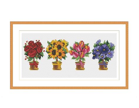 Flowers In Pot Cross Stitch Pattern Mini Small Digital Instant Etsy