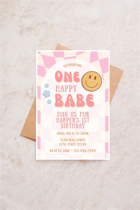 One Happy Babe Canva Template First Birthday Party Theme Digital Invitations Etsy