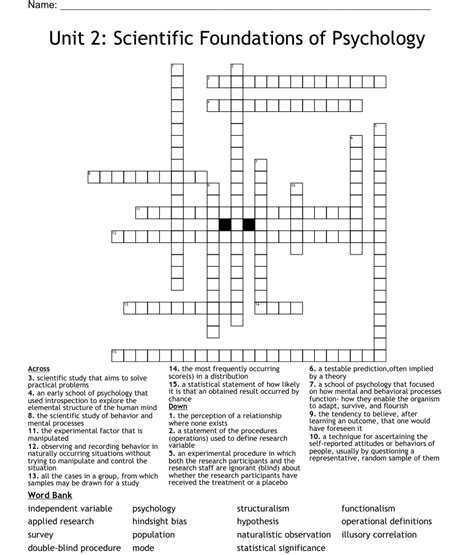 Unit Scientific Foundations Of Psychology Crossword Wordmint