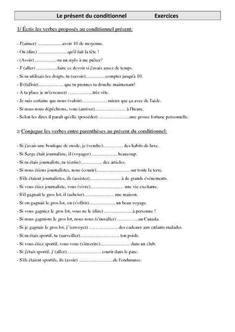 Exercices De Conjugaison Cm1 Cycle 3 Le Présent Du Conditionnel