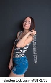 Slender Brunette Girl Short Denim Shorts Stock Photo Shutterstock