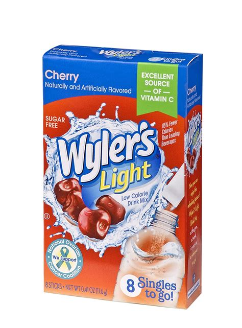 Wylers Light Singles To Go Powder Packets Water Drink Mix Cherry 96