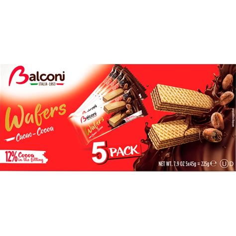 Bolachas Wafers De Chocolate Pack 5 Unidades Embalagem 225 G Balconi