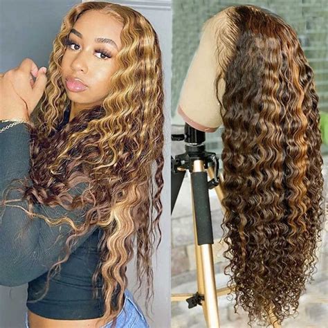 Ombre Deep Wave Frontal Wig Honey Blonde Curly Lace Front Etsy