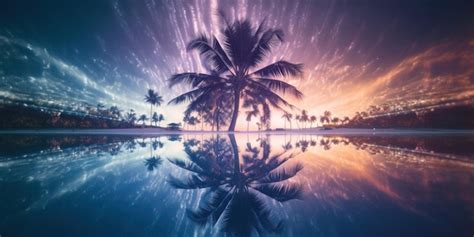 Premium AI Image A Palm Tree Is Reflected In The Water Generative AI