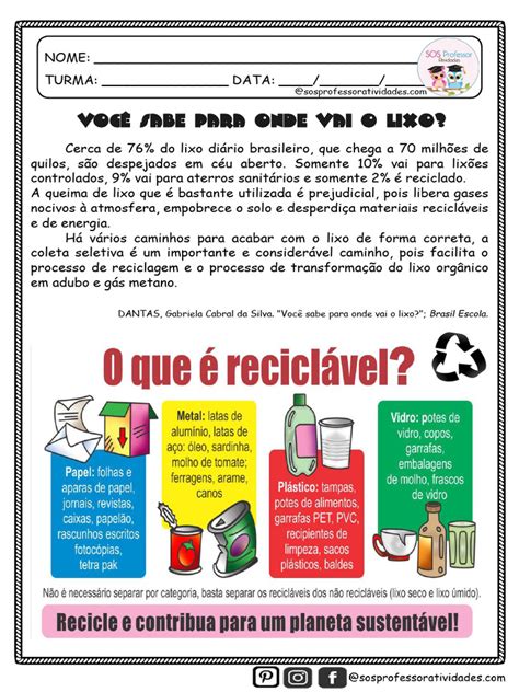 Para Onde Vai O Lixo - Voce Sabe para Onde Vai o Lixo@sosprofessoratividades | PDF