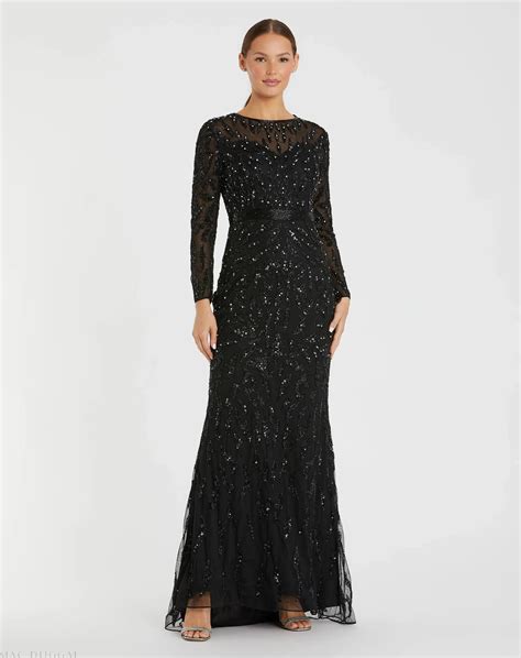 Beaded Long Sleeve Evening Gown - Mac Duggal