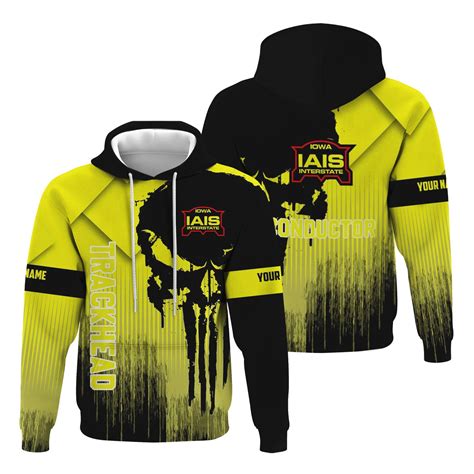 Railspirit Personalized Iowa Interstate Railroad Hoodie Skull Design w