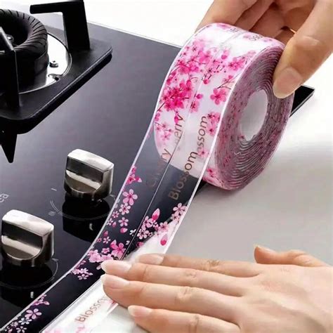 1 Roll Mildew Proof Caulk Fillers Strips Vinyl Sakura Pattern Waterproof Stickers And Sealant