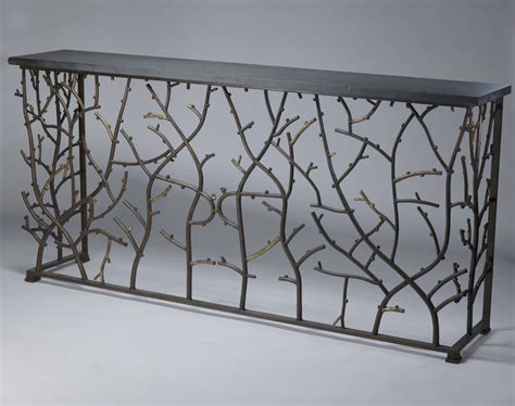 Wrought Iron Coral Console In Brown Bronze Distressed Gold Leaf