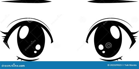 Cute Anime Style Big Black Eyes In Normal Times Stock Vector