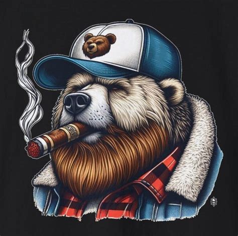 T Shirt Cigar Bear Smoking Bear Leather Bear Bear T Shirt Bear Smokin Hot Bears Etsy