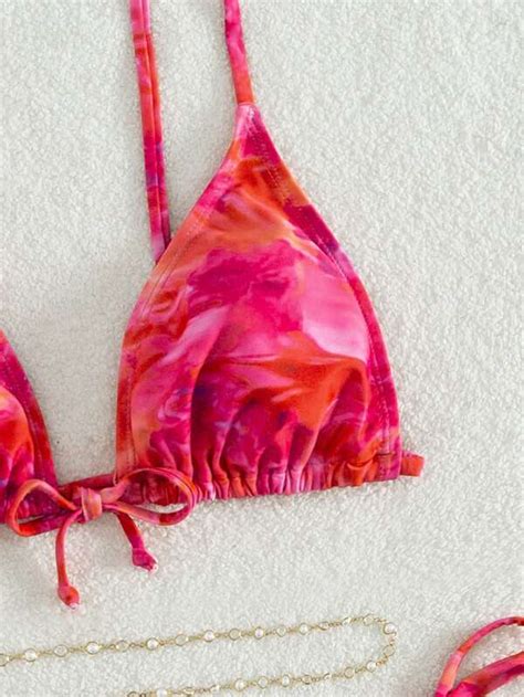 Our Tie Dye Bikini Set Triangle Knot Front Bra Tie Side Bottom