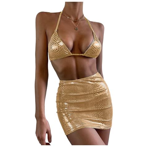 Cbdelite Women S Piece Bikini Set Swimsuits Snakeskin Wrap Skirt High Cut Bikini Set Swimsuits