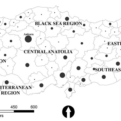 The map shows population density and the geographical regions in ...