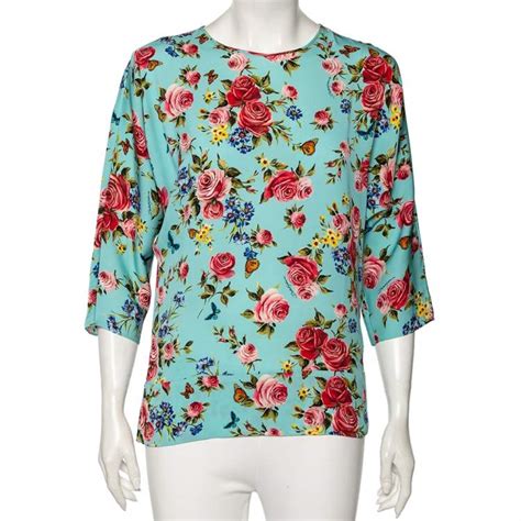 Dolce And Gabbana Blue Floral Print Silk Kimono Blouse M Dolce And Gabbana