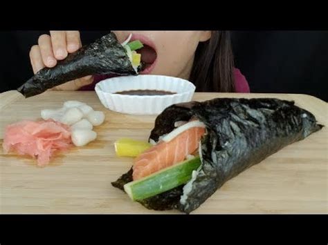 ASMR 2X Size Salmon Hand Roll Sushi Cone 연어 데마끼 리얼사운드 먹방 Eating