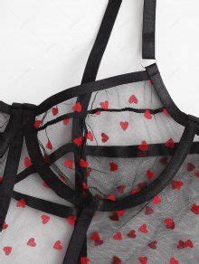 Underwire Heart Sheer Mesh Lingerie Set In Black Zaful