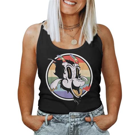 Gay Satan Rainbow Baphomet Horn Devil Goat Lgbtq Queer Pride Women Tank Top Monsterry
