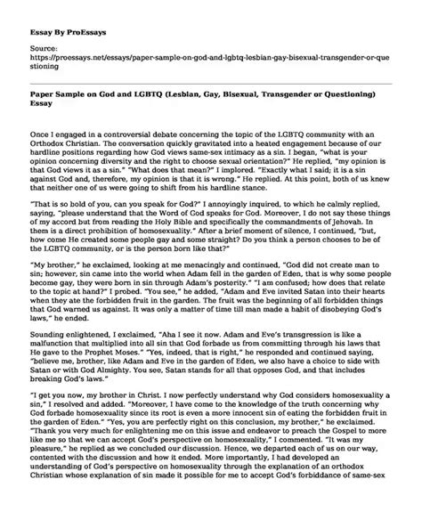 Paper Sample On God And LGBTQ Lesbian Gay Bisexual Transgender Or Questioning Free