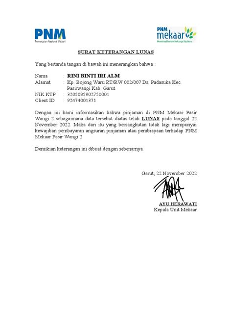 Surat Keterangan Lunas Pdf