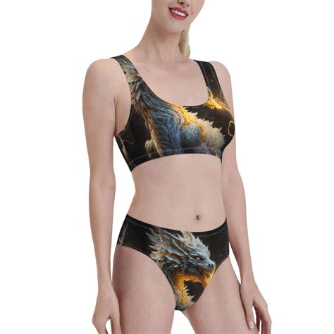 Balery Golden White Fire Dragon Women Bikini Swimsuit Tankini Set 2 Piece Bathing Suit Scoop