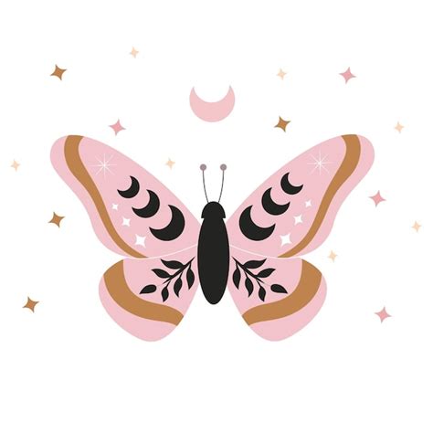 Ilustración vectorial de mariposa celestial polilla mística con fases