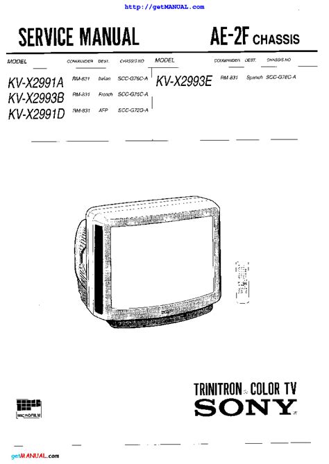 SONY KV-X2991A D X2993B E CH AE-2F Service Manual download, schematics ...