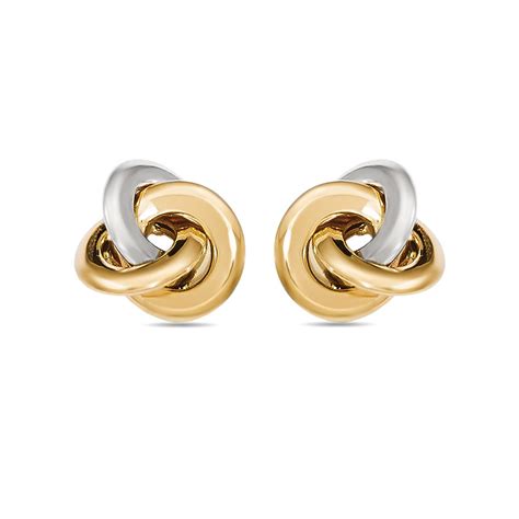 Two Tone Stud Earrings In White And Yellow Gold Love Knots