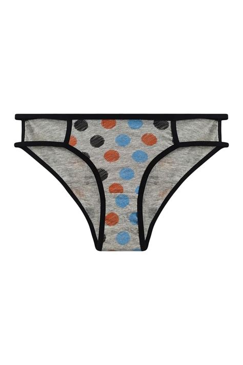 Buy Low Waist Polka Dot Print Bikini Panty In Light Grey With Cage Detailing Cotton Online