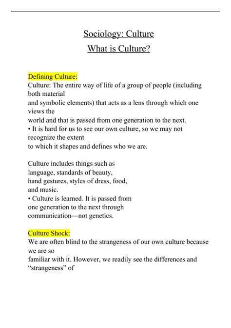 Sociology:Culture What is Culture and what are its Components - Stuvia US