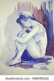 Side View Naked Woman Holding Her Stock Illustration 448698160 Shutterstock