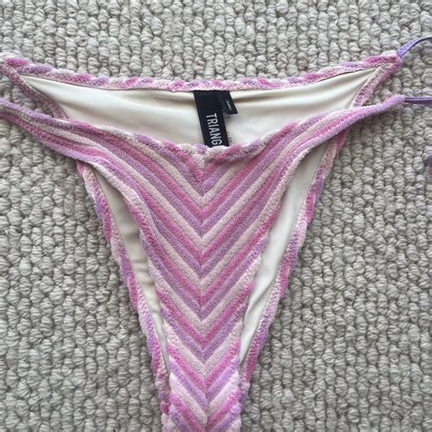 TRIANGLE BIKINI BOTTOM PINK STRIPE Reasonable Depop