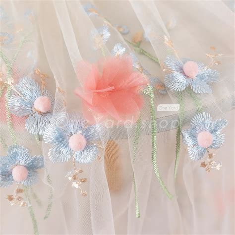 Peach Pink D Flower Embroidery Nude Mesh Fairy Fabric Oneyard
