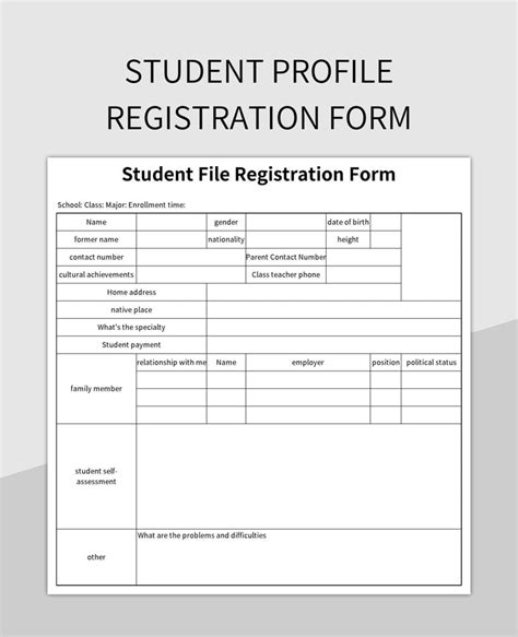 student profile registration form excel template  google sheets file