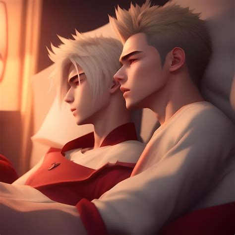 Premium Photo Loving Gay Couple On The Bed In D Anime Style Illustration