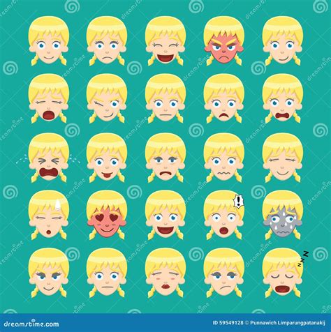 Zopf blonde Mädchen Emoticons Karikatur Vektor Abbildung Illustration von traurig liebe 59549128