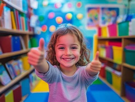 Happy Pre School Kid Double Thumbs Up A Day Of Joy And Learning