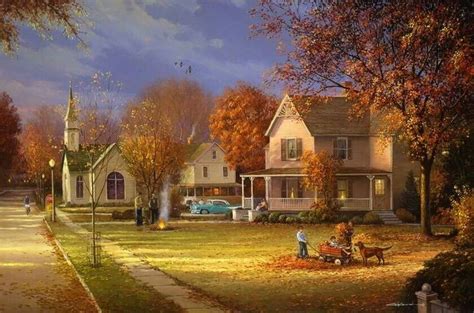 Small town Autumn | Autumn painting, Autumn scenes, Autumn art