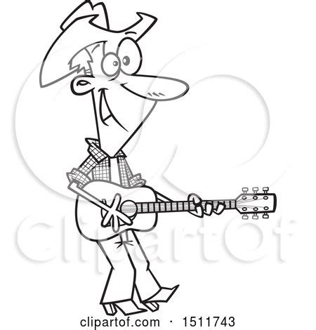 Clipart of a Cartoon Black and White Male Country Singer Cowboy Playing ...