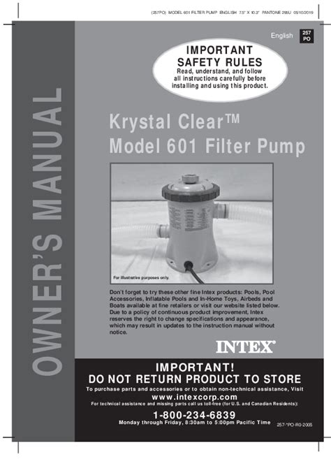 Intex Krystal Clear Model 601 Filter Pump Owner S Manual