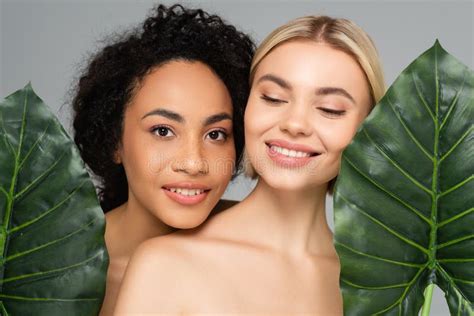 Multiethnic Women With Naked Shoulders Holding Stock Photo Image Of