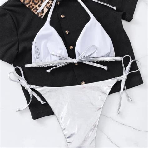 Silver Metallic Bikini Super Cute And Depop