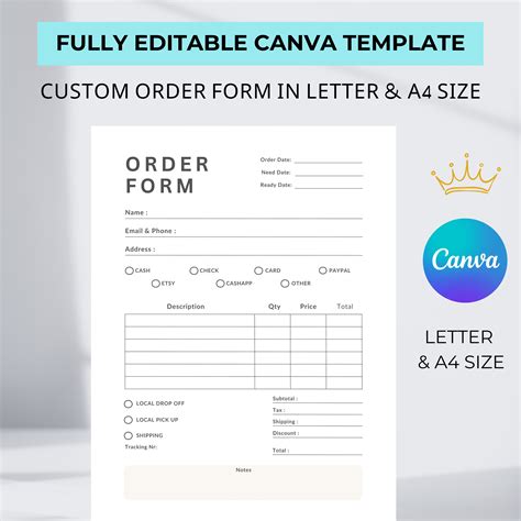 Order Form Editable | Crafters Order Form Template | Etsy Shop Craft ...
