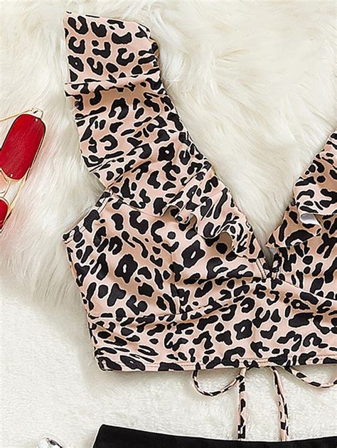 Shein Swim Pcs Set Women S Summer Beach Leopard Print Ruffled Hem Bikini Swimwear Set For