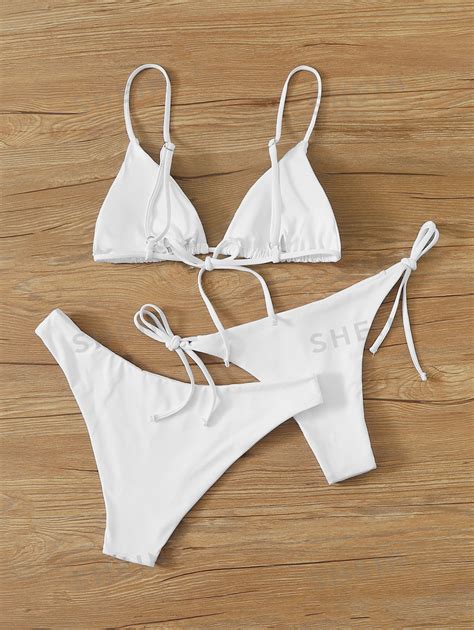 Shein Swim Summer Beach Packs Triangle Tie Side Thong Bikini Set