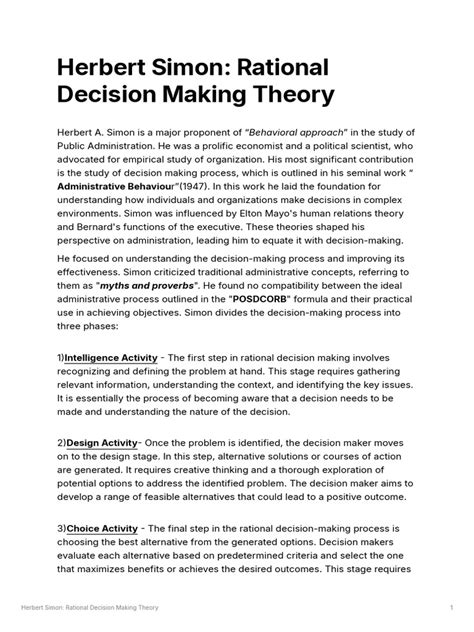 Herbert Simon Rational Decision Making Theory Pdf Decision Making