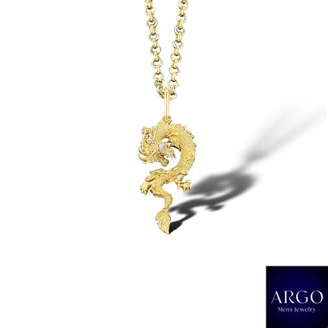 14k Gold Dragon Necklace For Men Solid Dragon Pendant 14k Dragon Charm Mens Gold Dragon Pendant