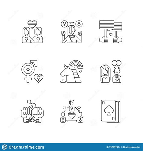 Gay Symbolics Pixel Perfect Linear Icons Set Stock Vector Illustration Of Lgbtq Line