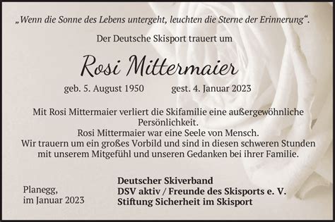 Traueranzeigen Von Rosi Mittermaier Trauer Merkur De